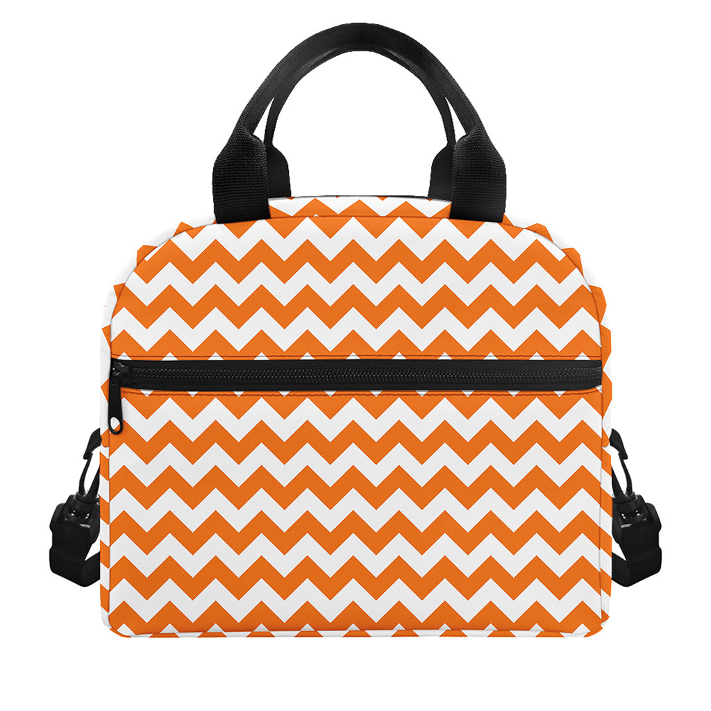 Orange And White Chevron Pattern Print Insulated Lunch Bag