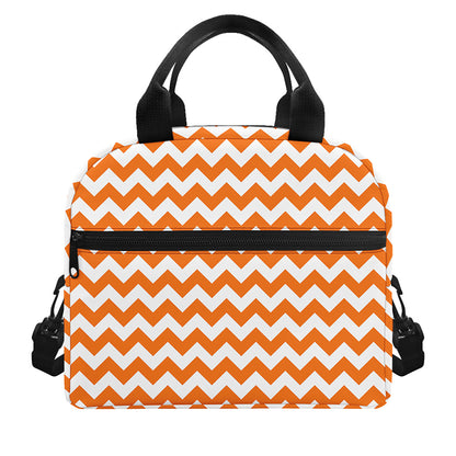 Orange And White Chevron Pattern Print Insulated Lunch Bag