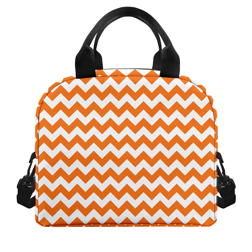 Orange And White Chevron Pattern Print Insulated Lunch Bag