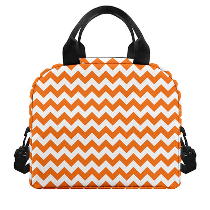 Orange And White Chevron Pattern Print Insulated Lunch Bag