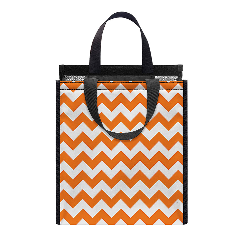 Orange And White Chevron Pattern Print Insulated Lunch Tote