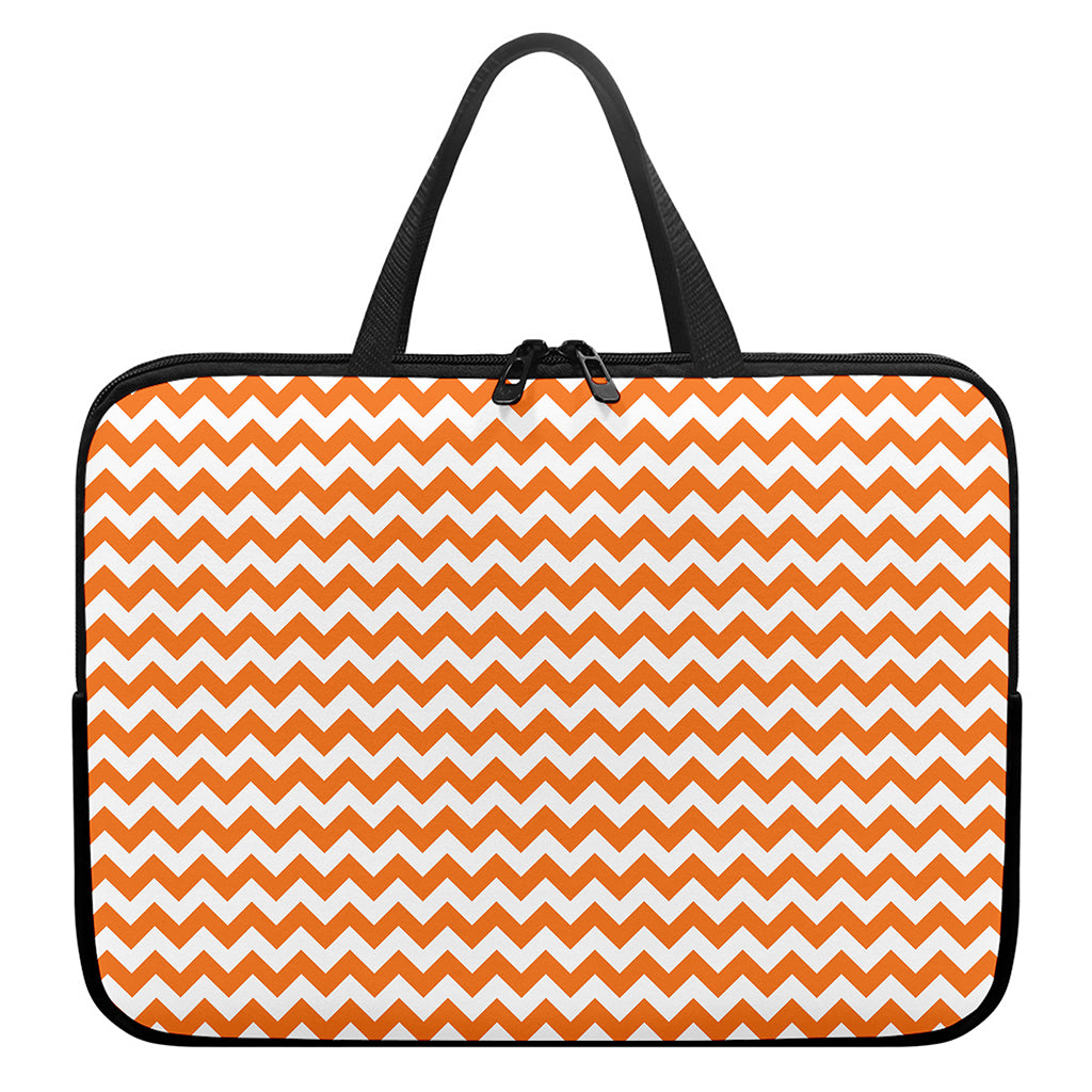 Orange And White Chevron Pattern Print Laptop Sleeve With Handle