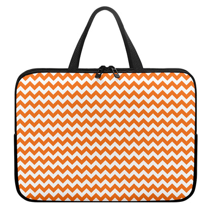 Orange And White Chevron Pattern Print Laptop Sleeve With Handle