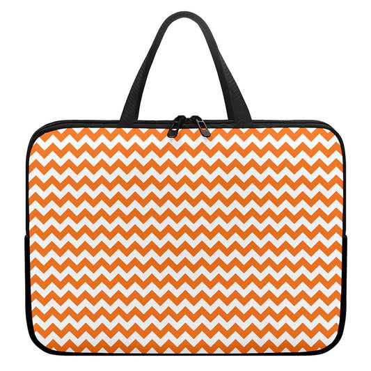 Orange And White Chevron Pattern Print Laptop Sleeve With Handle