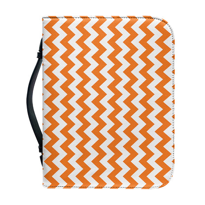 Orange And White Chevron Pattern Print Leather Bible Cover