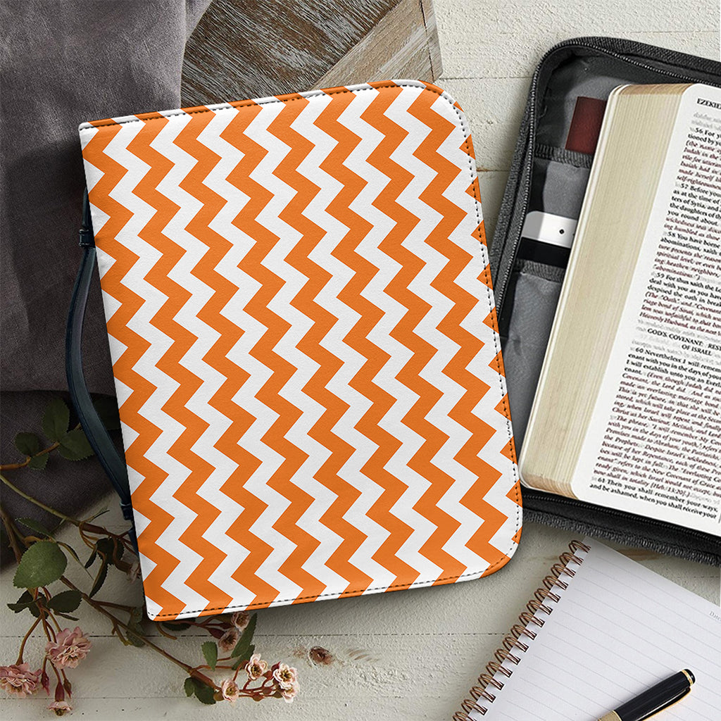 Orange And White Chevron Pattern Print Leather Bible Cover