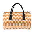 Orange And White Chevron Pattern Print Leather Duffel Bag