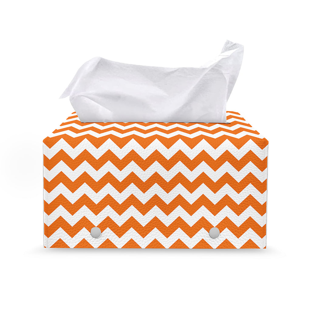 Orange And White Chevron Pattern Print Leather Tissue Box Cover