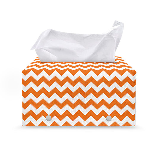 Orange And White Chevron Pattern Print Leather Tissue Box Cover