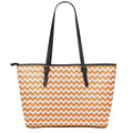 Orange And White Chevron Pattern Print Leather Tote Bag With Zipper