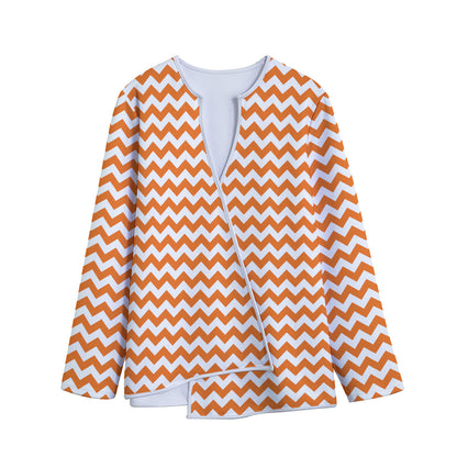 Orange And White Chevron Pattern Print Long Sleeve Short Coat