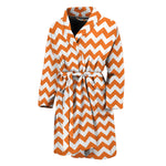 Orange And White Chevron Pattern Print Men's Bathrobe