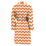 Orange And White Chevron Pattern Print Men's Bathrobe