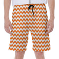 Orange And White Chevron Pattern Print Men's Beach Shorts