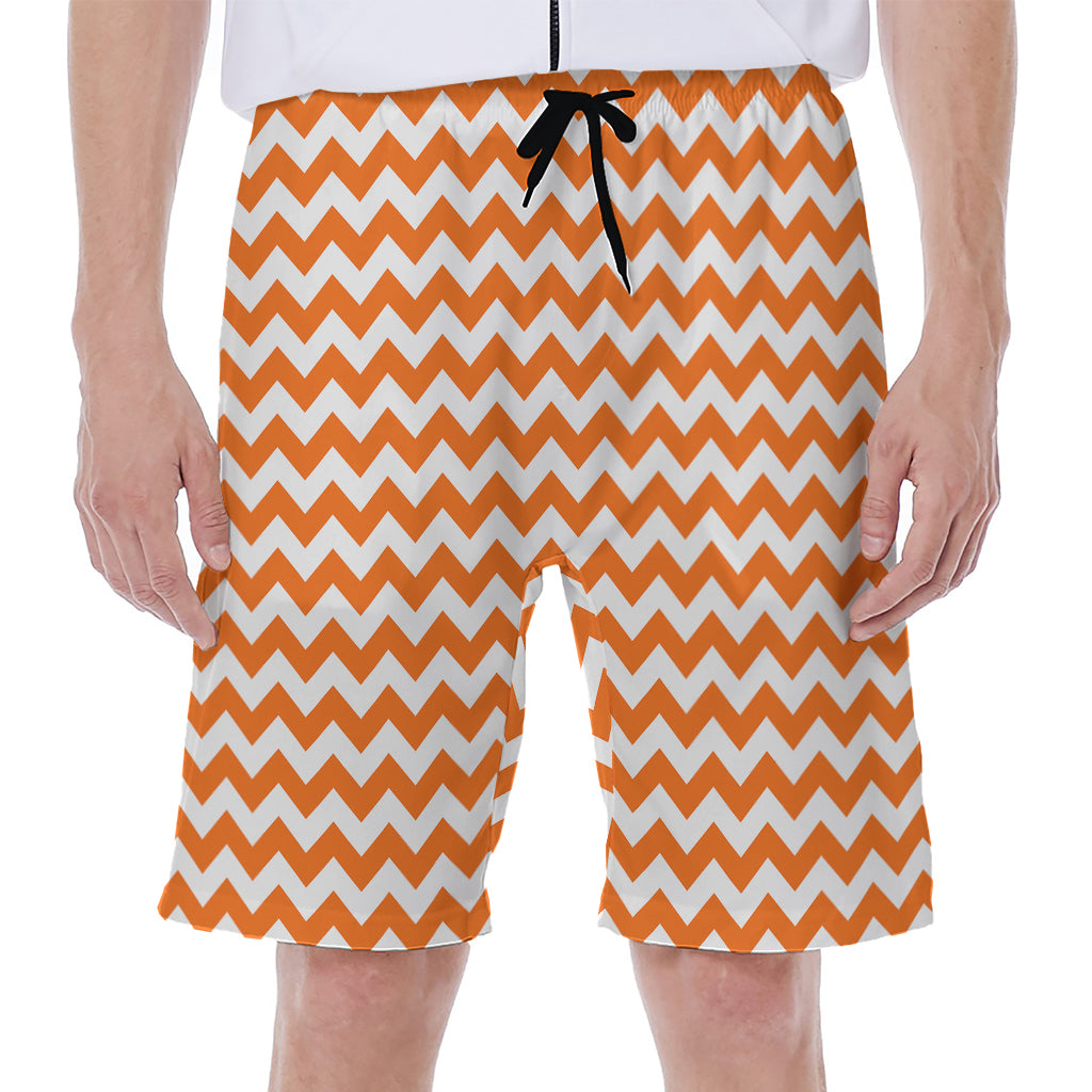 Orange And White Chevron Pattern Print Men's Beach Shorts