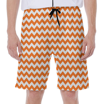 Orange And White Chevron Pattern Print Men's Beach Shorts