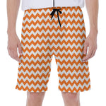 Orange And White Chevron Pattern Print Men's Beach Shorts
