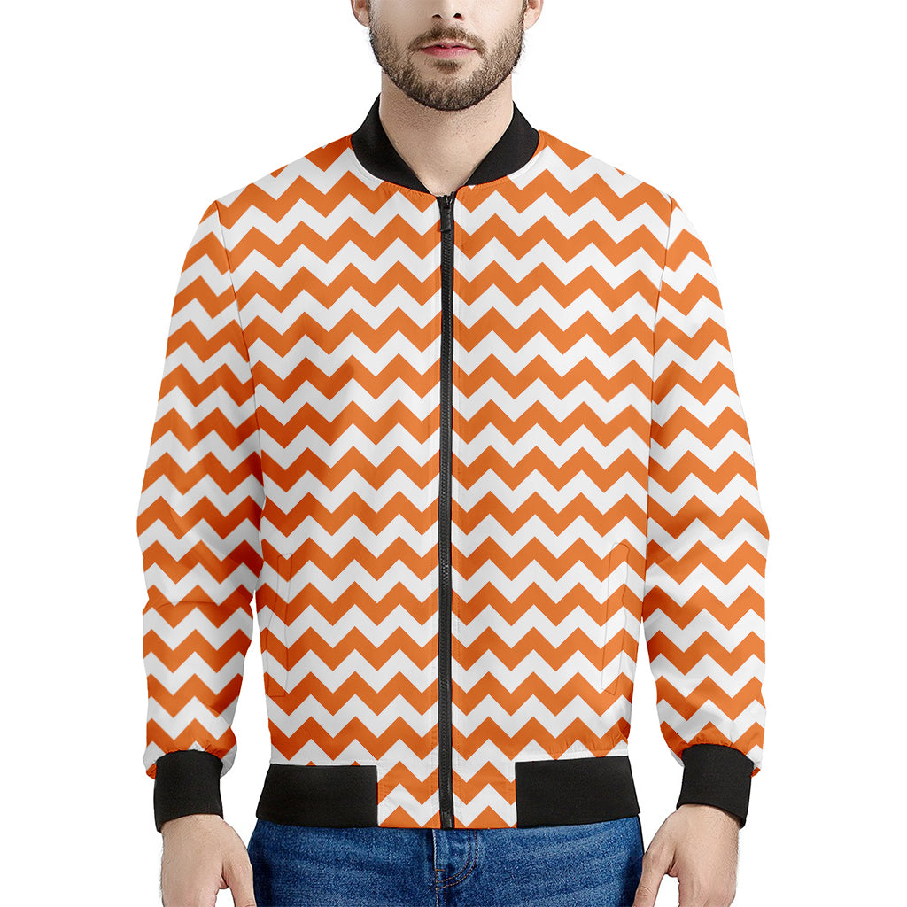 Orange And White Chevron Pattern Print Men's Bomber Jacket