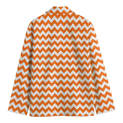 Orange And White Chevron Pattern Print Men's Cotton Blazer