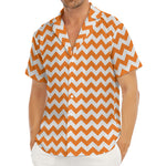 Orange And White Chevron Pattern Print Men's Deep V-Neck Shirt