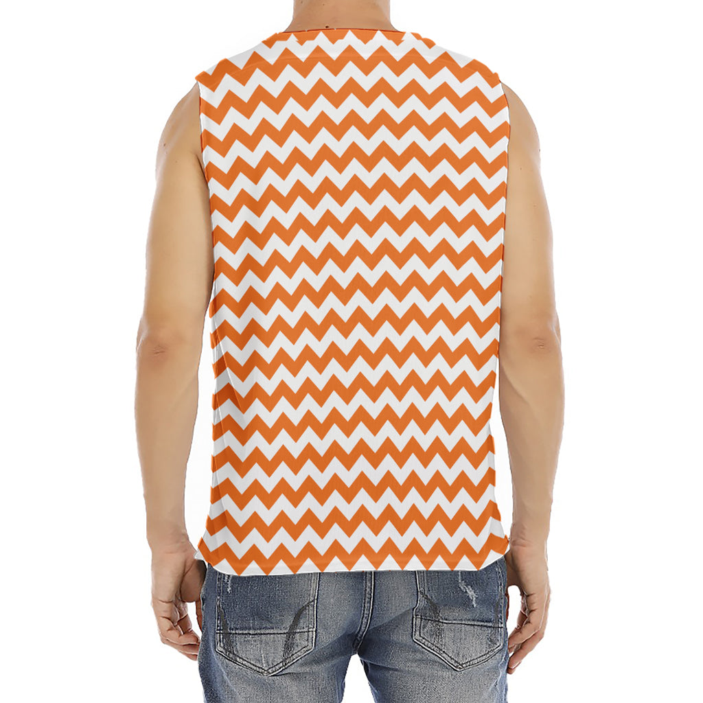 Orange And White Chevron Pattern Print Men's Fitness Tank Top