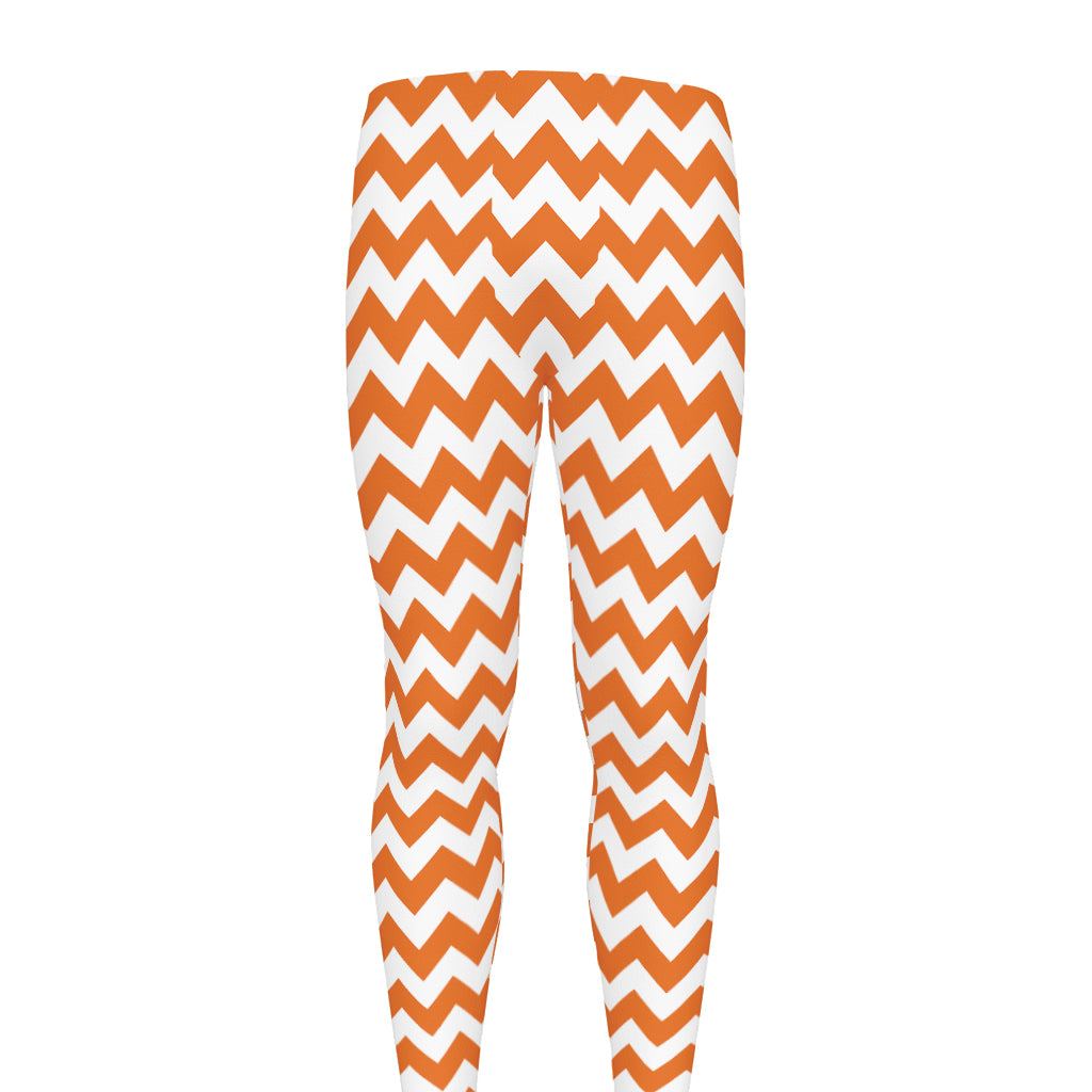 Orange And White Chevron Pattern Print Men's leggings
