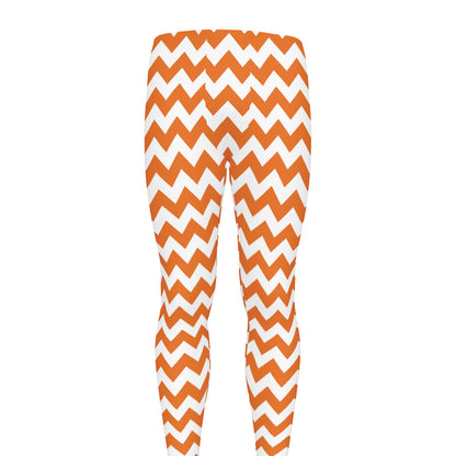 Orange And White Chevron Pattern Print Men's leggings