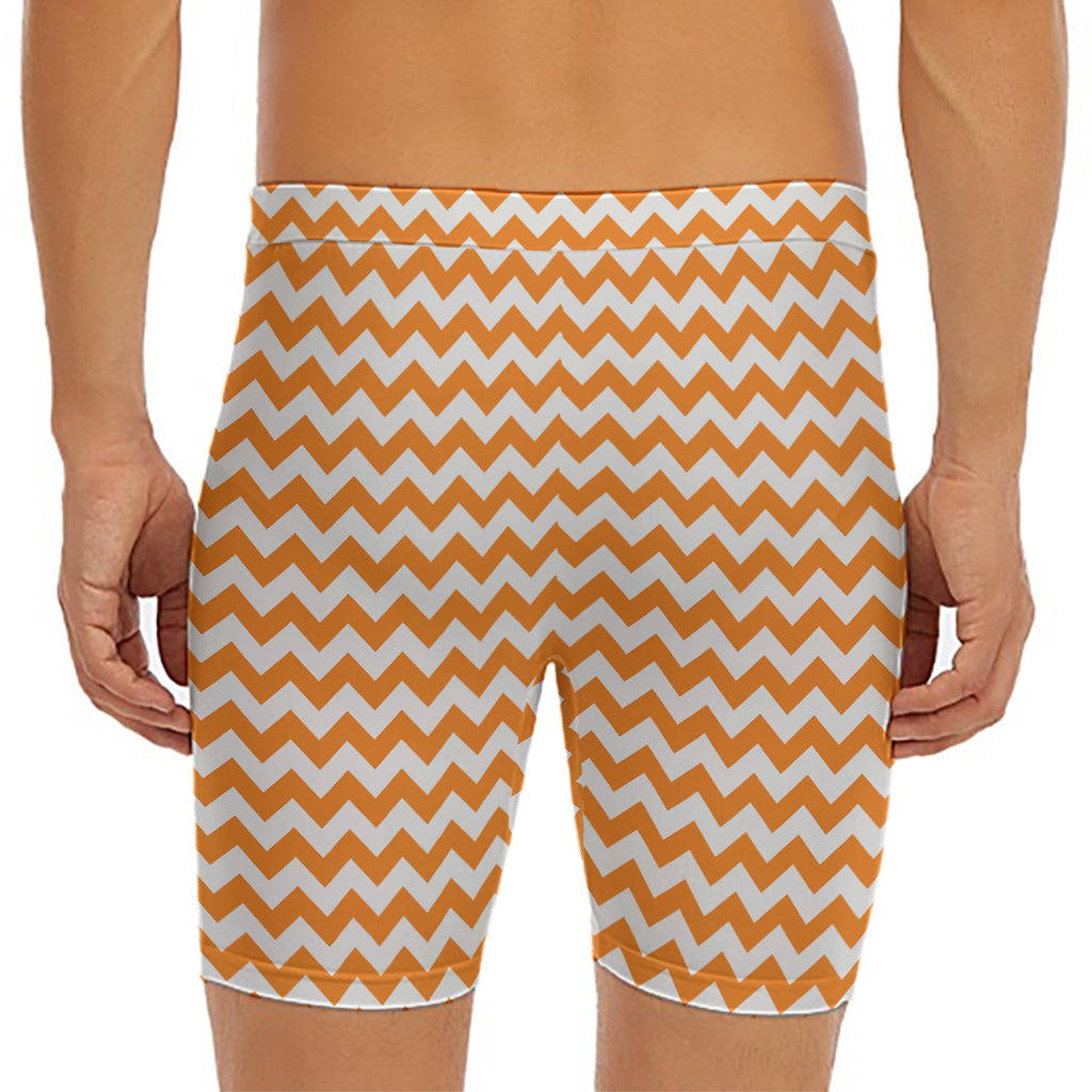 Orange And White Chevron Pattern Print Men's Long Boxer Briefs