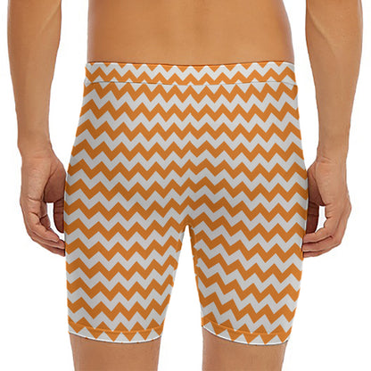 Orange And White Chevron Pattern Print Men's Long Boxer Briefs