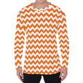 Orange And White Chevron Pattern Print Men's Long Sleeve T-Shirt