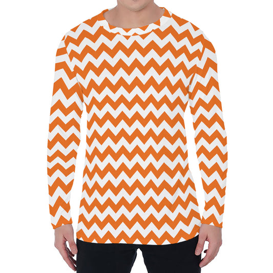 Orange And White Chevron Pattern Print Men's Long Sleeve T-Shirt