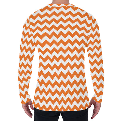 Orange And White Chevron Pattern Print Men's Long Sleeve T-Shirt