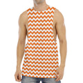 Orange And White Chevron Pattern Print Men's Muscle Tank Top