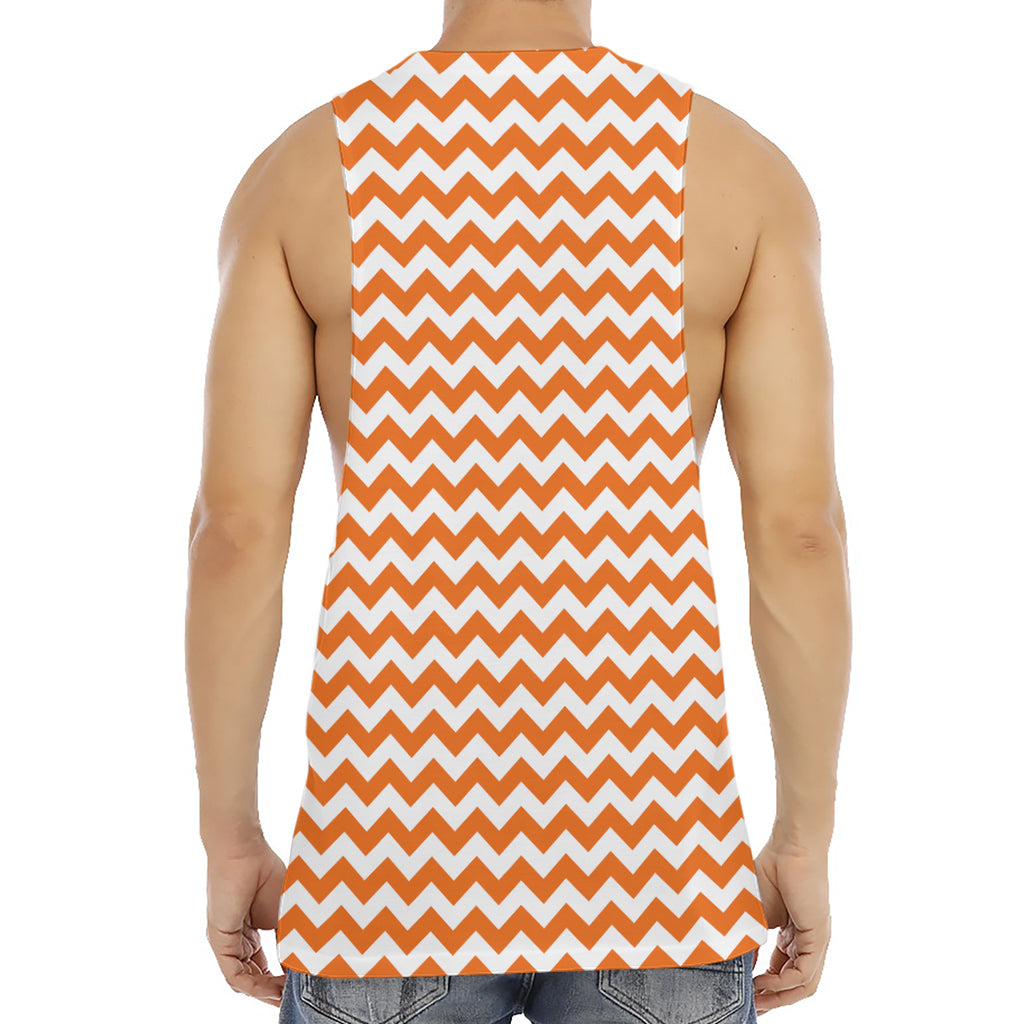 Orange And White Chevron Pattern Print Men's Muscle Tank Top