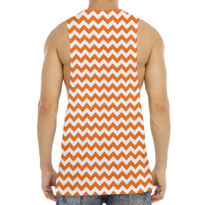Orange And White Chevron Pattern Print Men's Muscle Tank Top