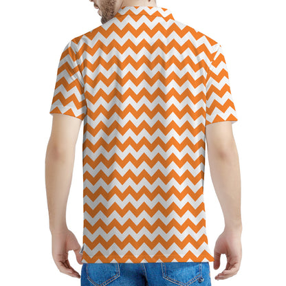 Orange And White Chevron Pattern Print Men's Polo Shirt