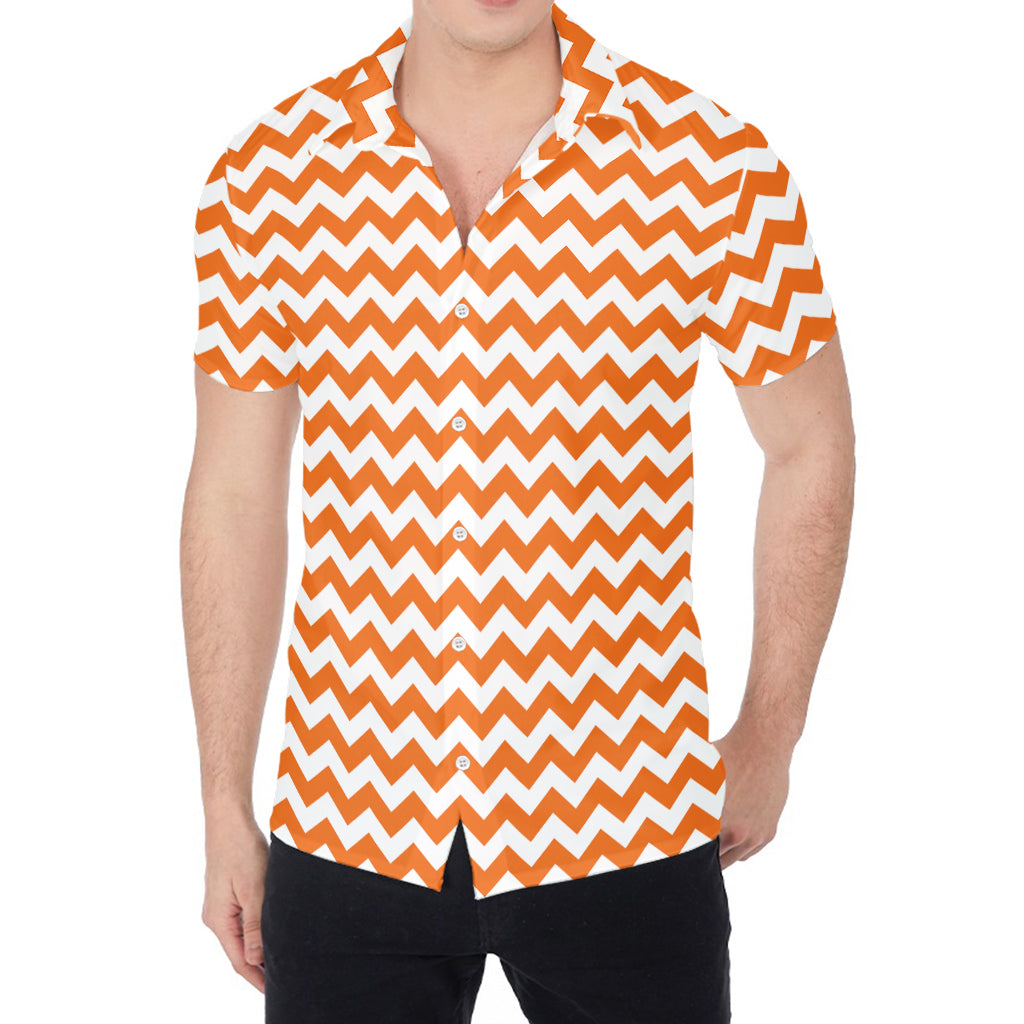 Orange And White Chevron Pattern Print Men's Shirt