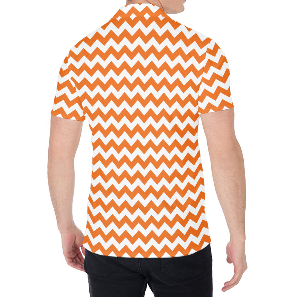 Orange And White Chevron Pattern Print Men's Shirt