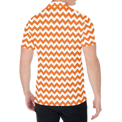 Orange And White Chevron Pattern Print Men's Shirt