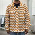 Orange And White Chevron Pattern Print Men's Shirt Jacket