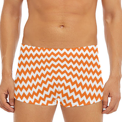 Orange And White Chevron Pattern Print Men's Short Boxer Briefs