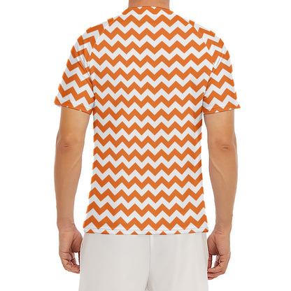 Orange And White Chevron Pattern Print Men's Short Sleeve Rash Guard
