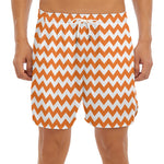 Orange And White Chevron Pattern Print Men's Split Running Shorts