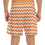 Orange And White Chevron Pattern Print Men's Split Running Shorts