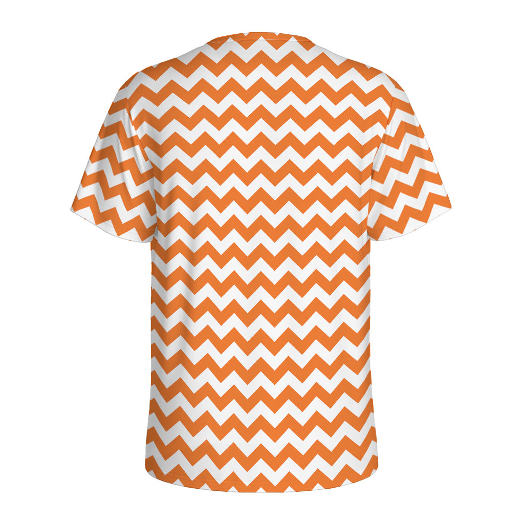 Orange And White Chevron Pattern Print Men's Sports T-Shirt
