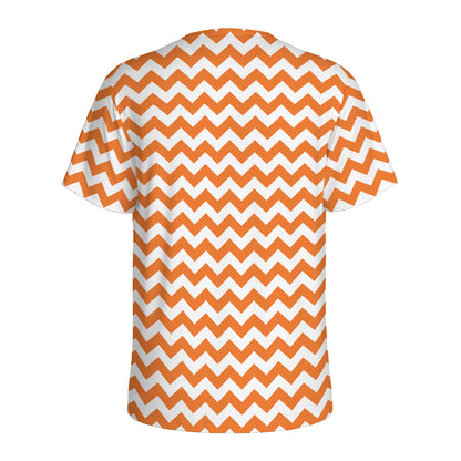 Orange And White Chevron Pattern Print Men's Sports T-Shirt