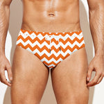 Orange And White Chevron Pattern Print Men's Swim Briefs