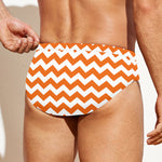 Orange And White Chevron Pattern Print Men's Swim Briefs