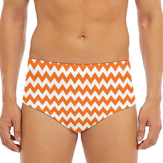 Orange And White Chevron Pattern Print Men's Triangle Swim Briefs