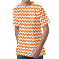Orange And White Chevron Pattern Print Men's Velvet T-Shirt